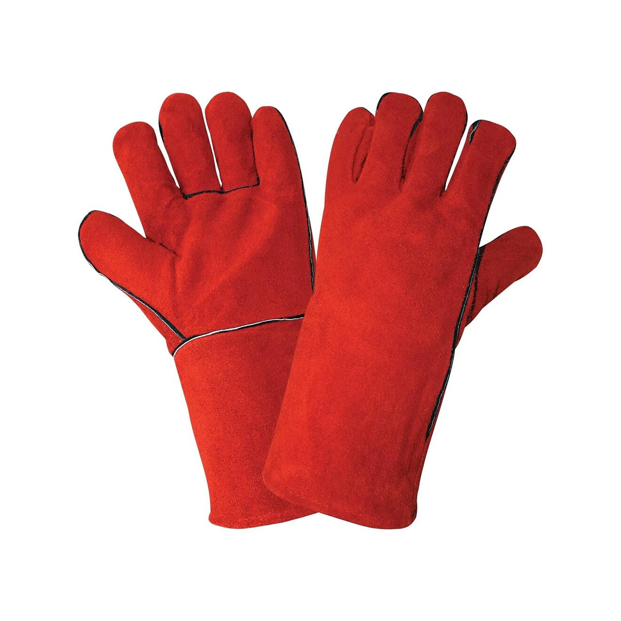 Global Glove Economy-Grade, Red Split Leather, Welding Gloves - 12 Pairs